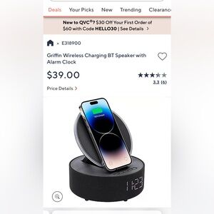 Griffin wireless charging speaker/alarm clock new in unopened box